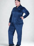 Winter Cotton Velour Tracksuit Set For Woman -Peacock Blue