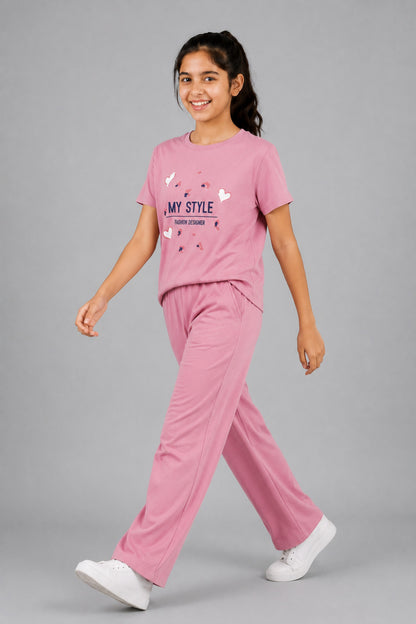 Girls Cotton T-Shirt & Pajama Set Soft Co-Ord Outfit for Kids (9-12 Years)