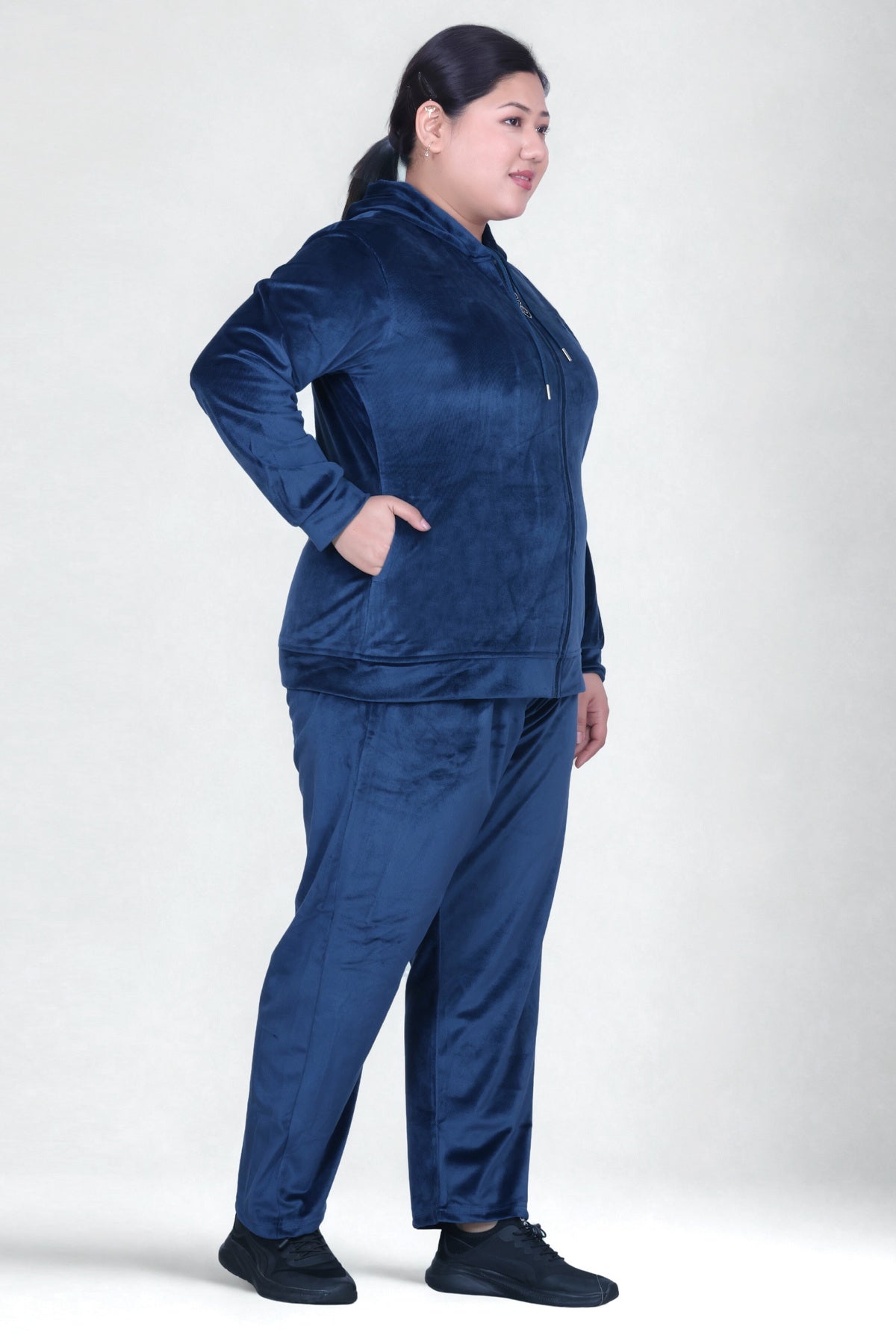 Winter Cotton Velour Tracksuit Set For Woman -Peacock Blue