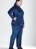 Winter Cotton Velour Tracksuit Set For Woman -Peacock Blue