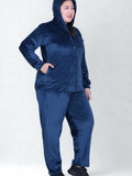 Winter Cotton Velour Tracksuit Set For Woman -Peacock Blue