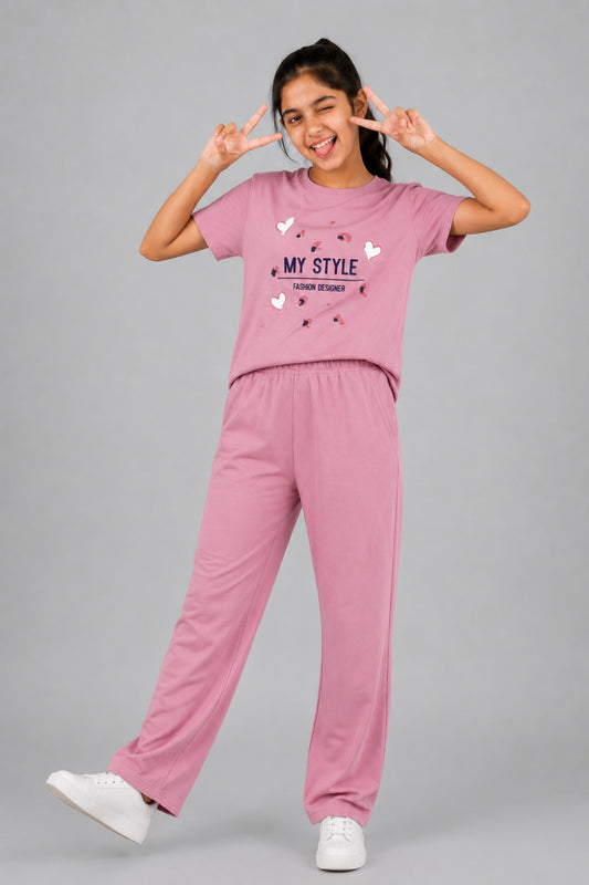 Girls Cotton T-Shirt & Pajama Set Soft Co-Ord Outfit for Kids (9-12 Years)