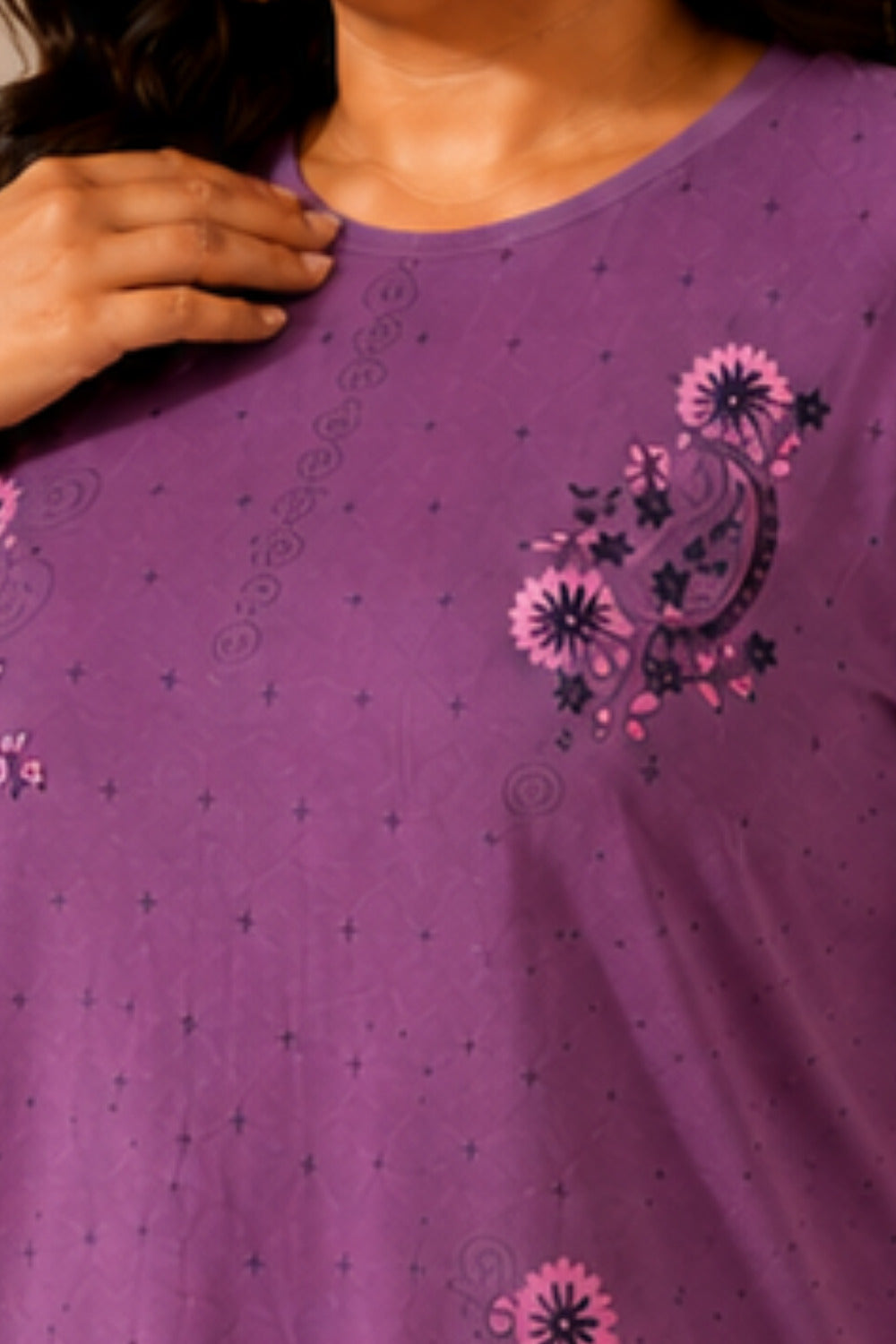 Woman Cotton Floral Printed Tshirt & Pajama Set-Lounge Wear