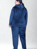 Winter Cotton Velour Tracksuit Set For Woman -Peacock Blue