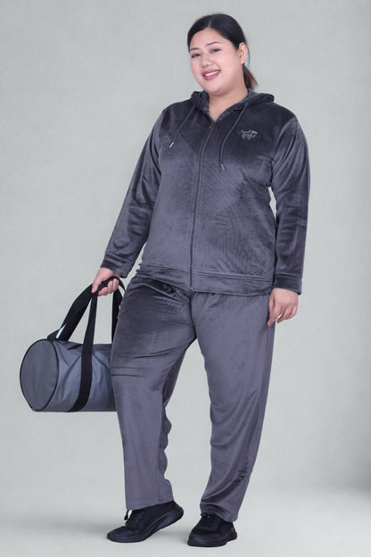 Winter Cotton Velvet Tracksuit For Women - Cloud Grey