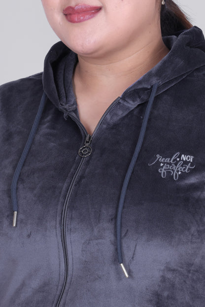 Winter Cotton Velvet Tracksuit For Women - Cloud Grey