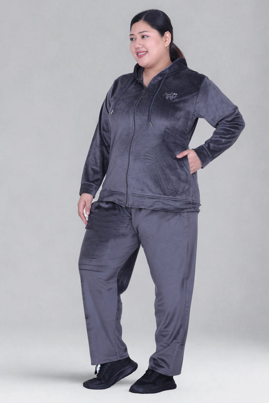 Winter Cotton Velvet Tracksuit For Women - Cloud Grey