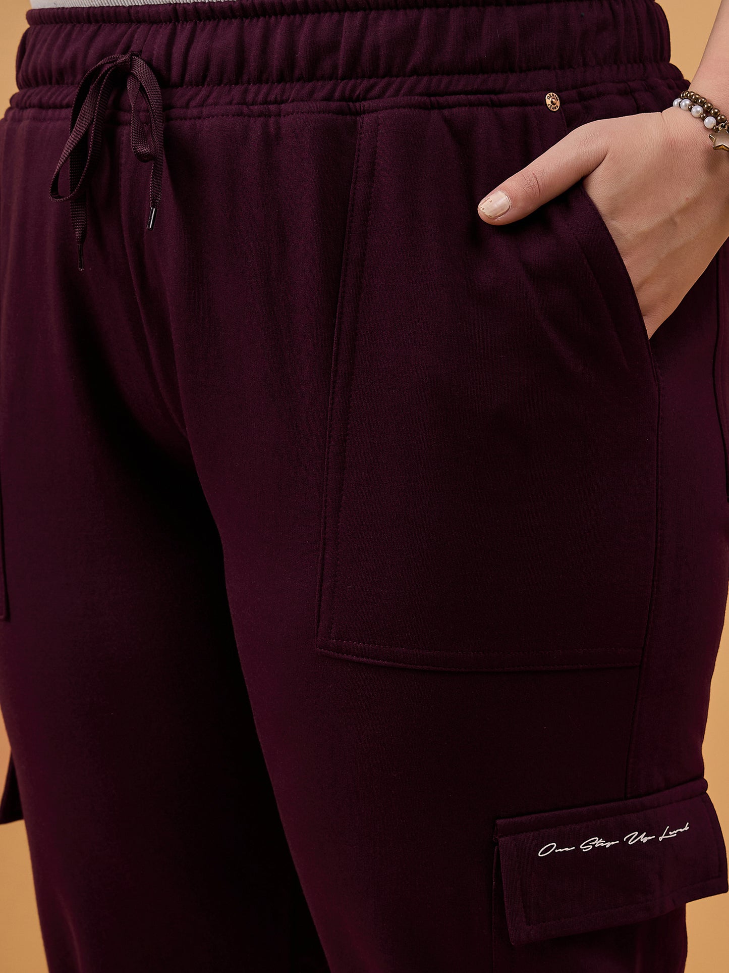 Plus Size Winters Cozy Fleece Cargo Pants For Women - wine