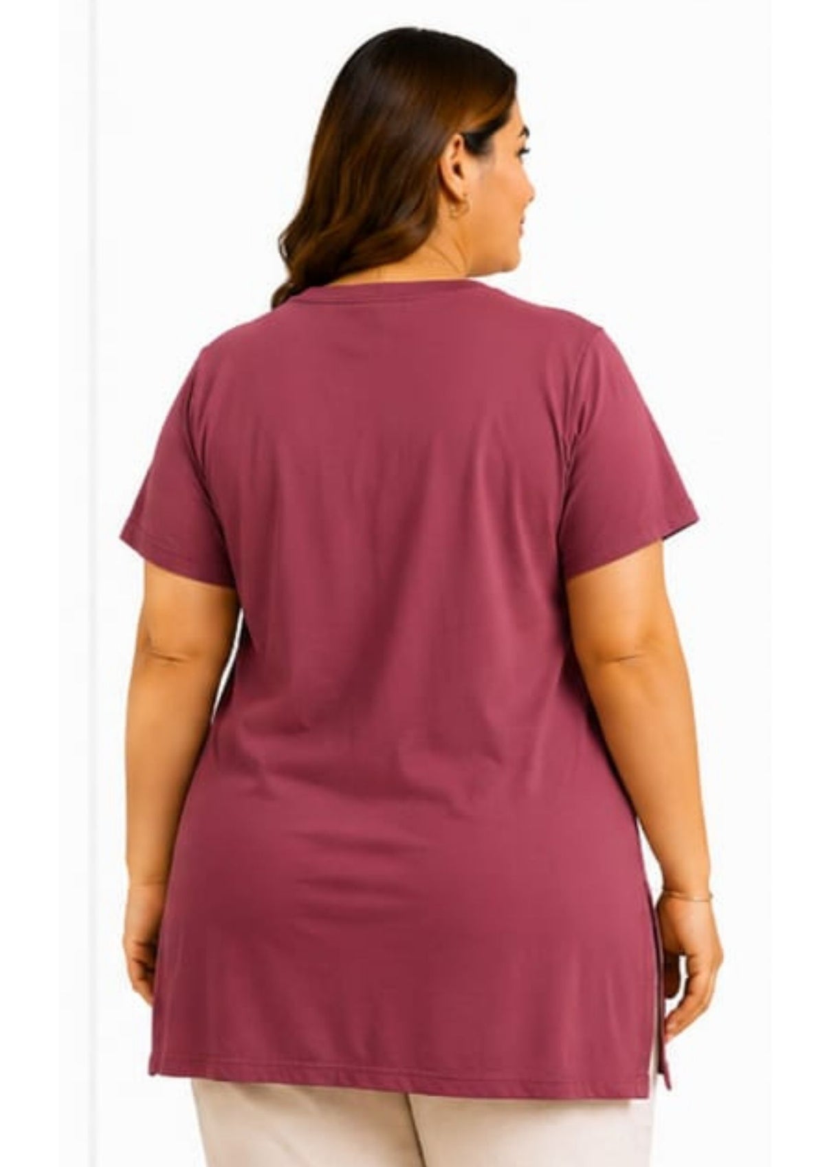 Woman Cotton Lycra V-Neck  Active Tees –Mauve