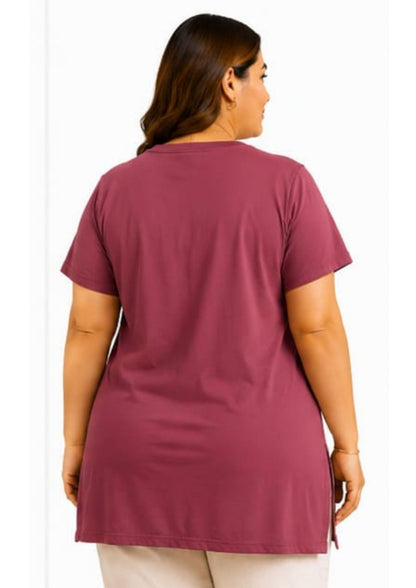 Woman Cotton Lycra V-Neck  Active Tees –Mauve