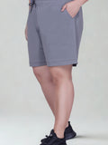 Women's High-Waisted Design Drawstring Waist Blended Regular Fit Shorts- Grey