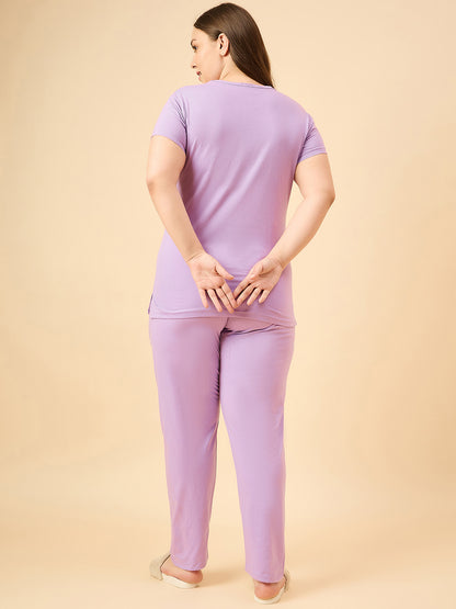 Cotton Nightsuit For Women - Pyjama Set -Lilac Blush