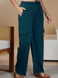 Women Smart Straight Fit Easy Wash Cargo Pants- Teal