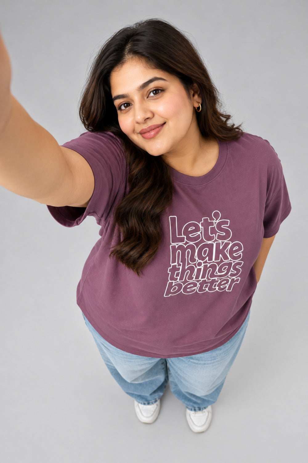 Cupid Woman Basic Printed Cotton Tees In Plus Sizes