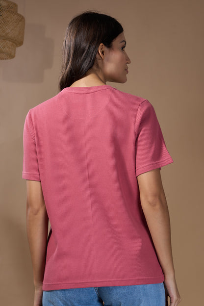 Women Textured Cotton Relaxed  Fit T-Shirt: Primrose