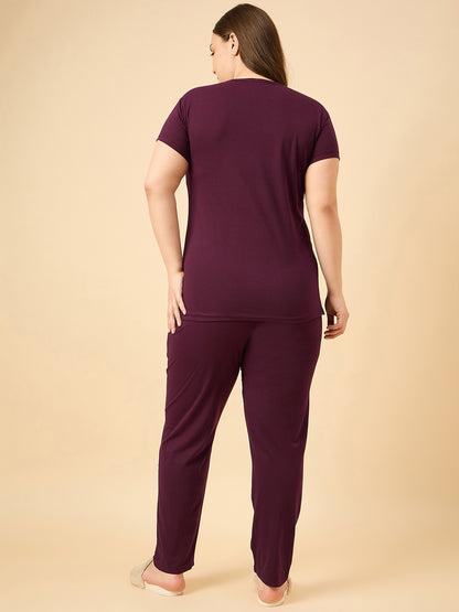 Cotton Nightsuit For Women - Pyjama Set -Wine