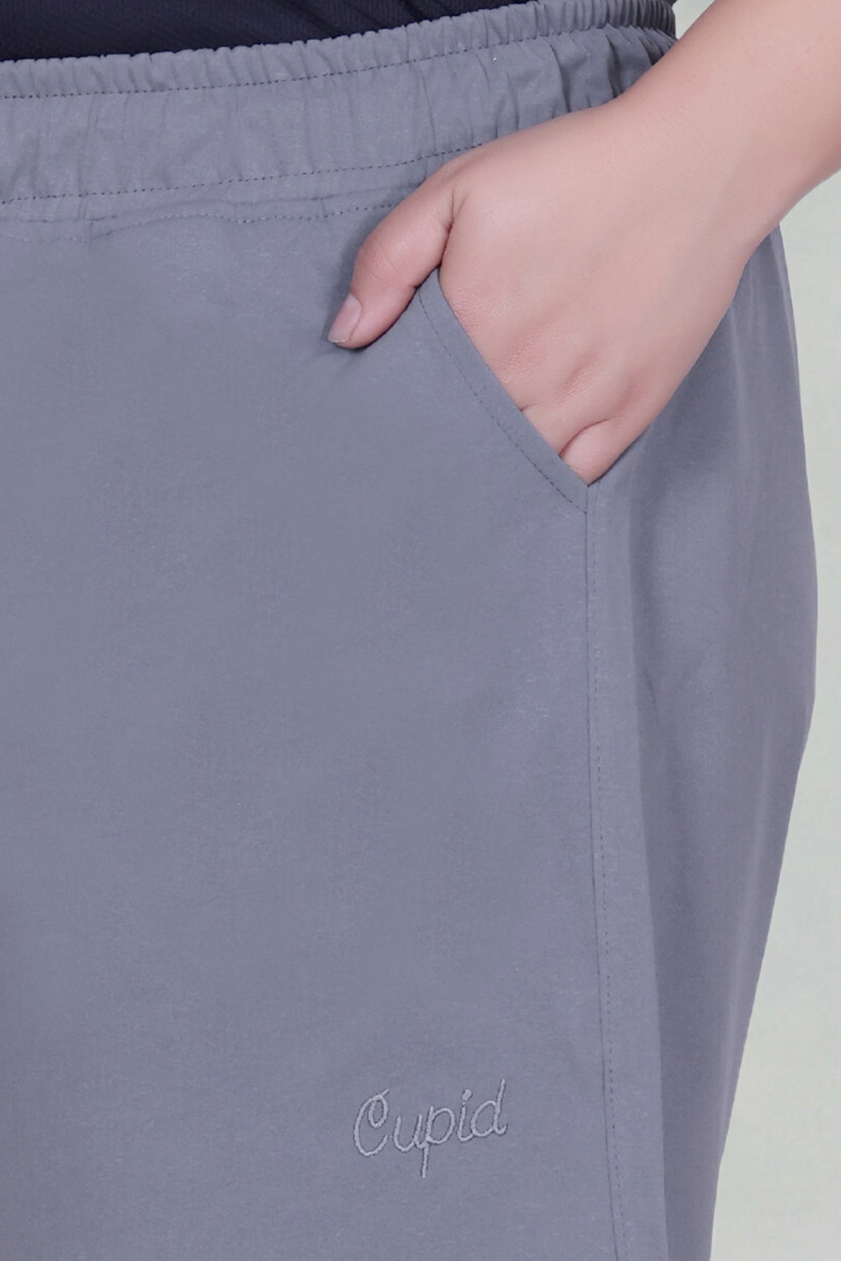 Women's High-Waisted Design Drawstring Waist Blended Regular Fit Shorts- Grey