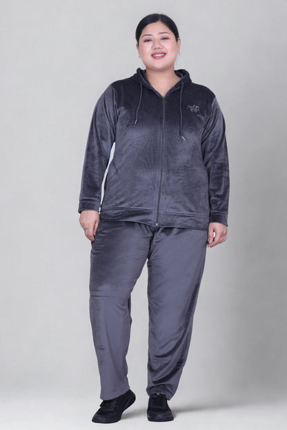 Winter Cotton Velvet Tracksuit For Women - Cloud Grey