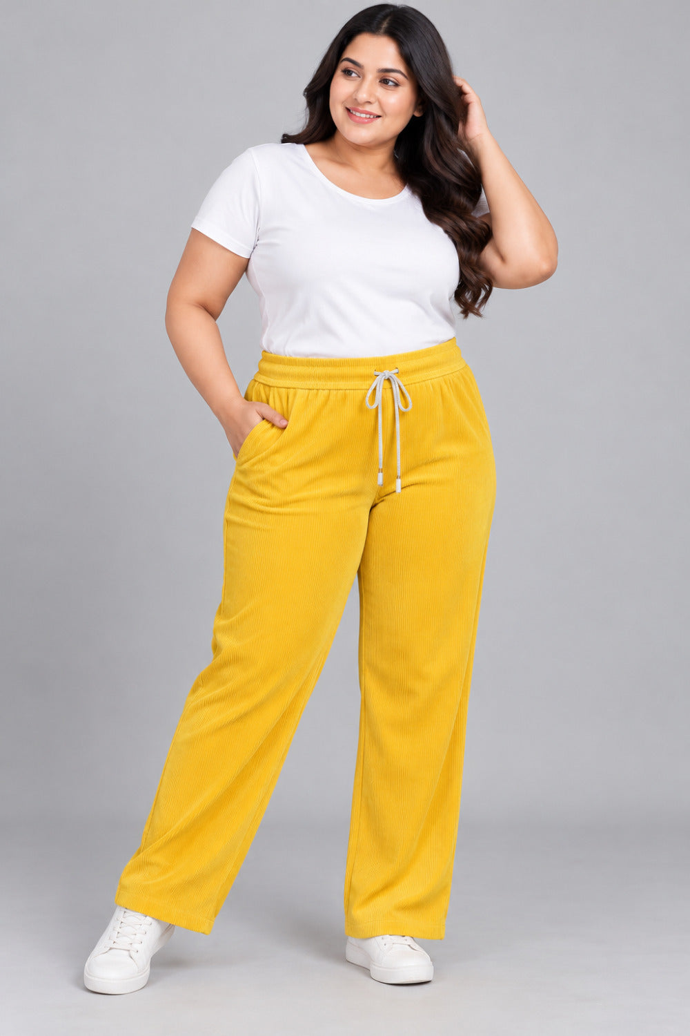 Women’s Ribbed Knit Track Pants / Relaxed Lounge Joggers with Drawstring