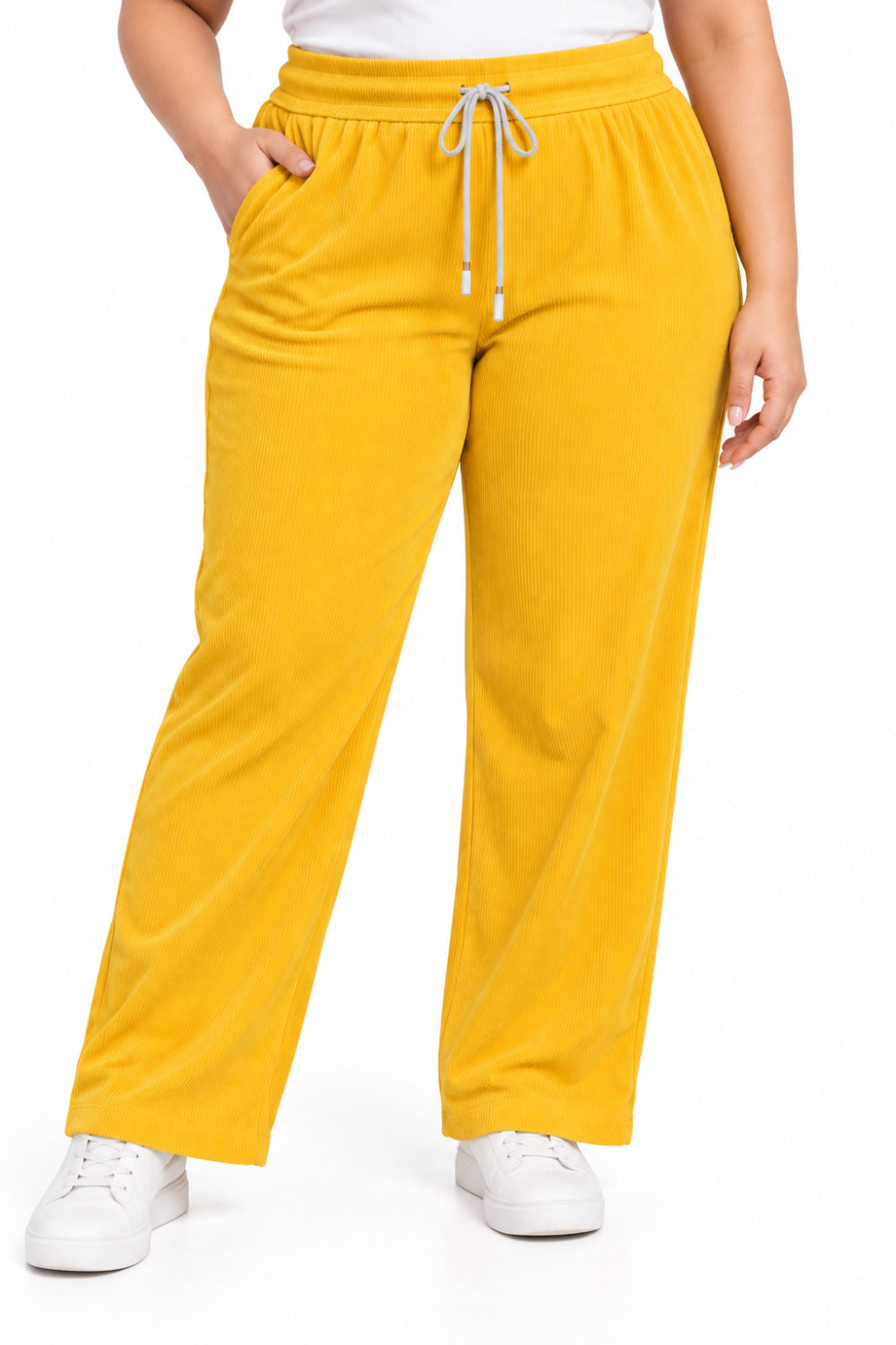 Women’s Ribbed Knit Track Pants / Relaxed Lounge Joggers with Drawstring