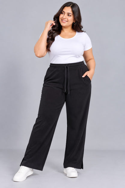 Women’s Ribbed Knit Track Pants / Relaxed Lounge Joggers with Drawstring