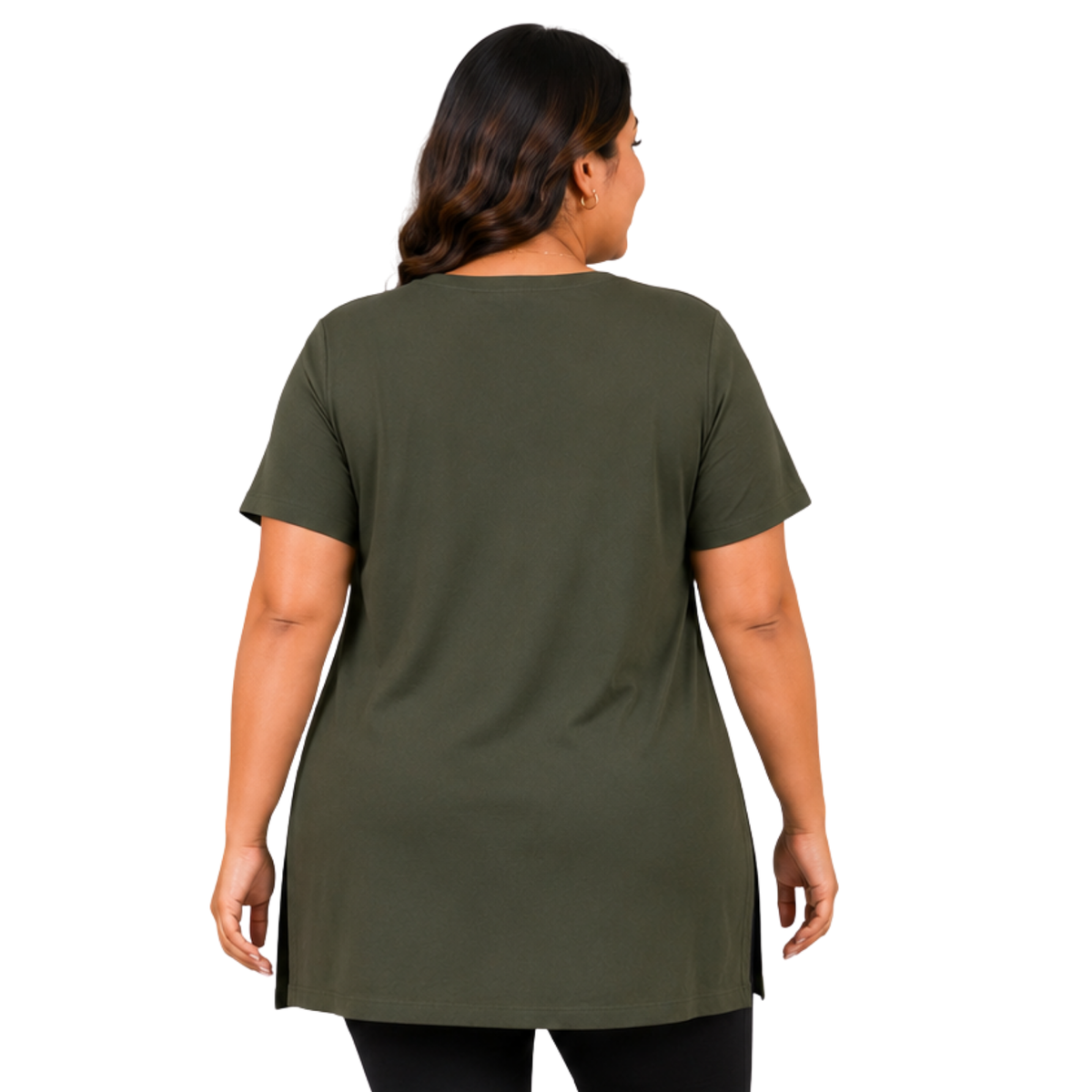 Woman Cotton Lycra V-Neck  Active Tees –Olive Green