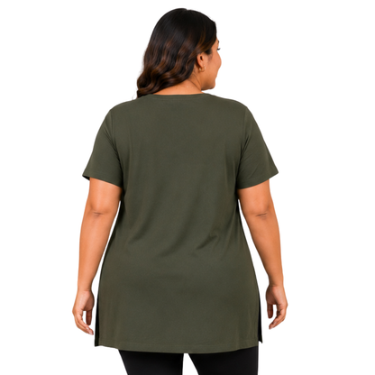 Woman Cotton Lycra V-Neck  Active Tees –Olive Green