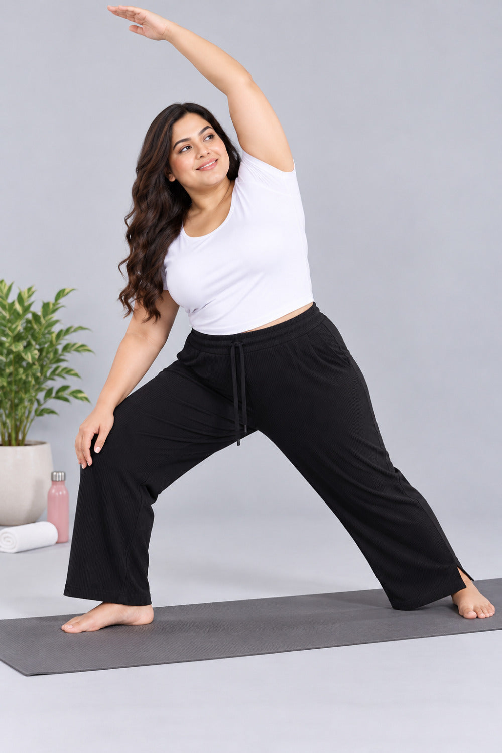 Women’s Ribbed Knit Track Pants / Relaxed Lounge Joggers with Drawstring