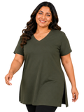 Woman Cotton Lycra V-Neck  Active Tees –Olive Green