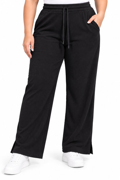 Women’s Ribbed Knit Track Pants / Relaxed Lounge Joggers with Drawstring