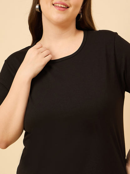 Plus Size Plain Cotton T-Shirt For Women - Black