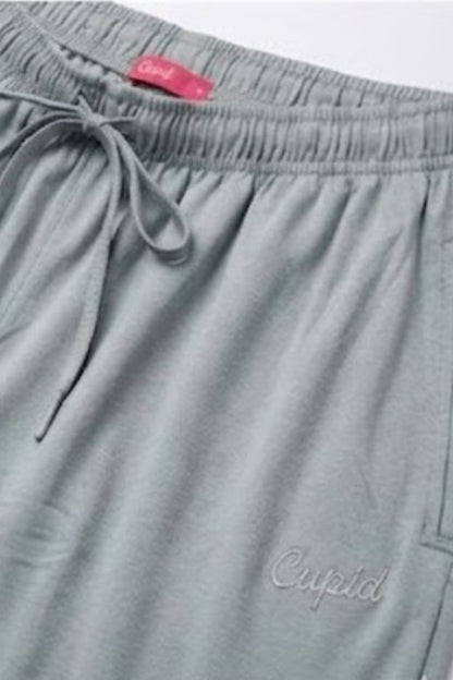 Pearl Grey Cotton Trackpants With One Side Zip Pocket