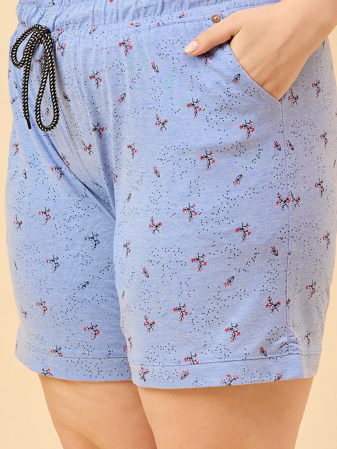 Plus Size Cotton Shorts For Women - Printed Bermuda - Sky Blue