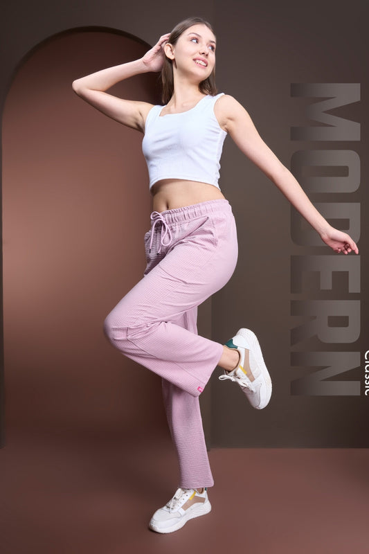 Women's Mid Rise Waffle Knit Track Pants-Lilac