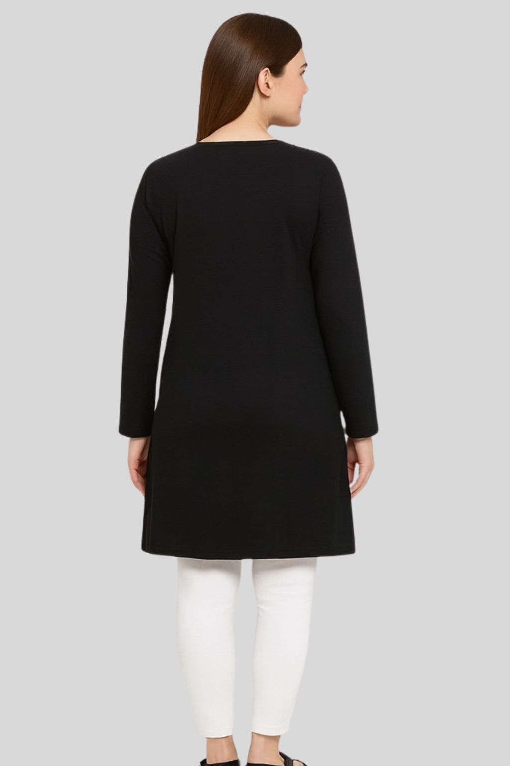 Cotton Long Top for Women Plus Size - Full Sleeve - Black
