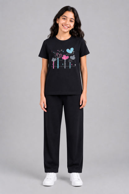 Girls Cotton T-Shirt & Pajama Set Soft Co-Ord Outfit for Kids (9-12 Years)