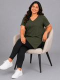 Woman Cotton Lycra V-Neck  Active Tees –Olive Green