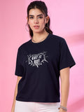 Navy Printed Oversized T-Shirt for Women