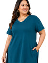 Women’s Plus Size Solid V-Neck Half Sleeve Long Top – Teal Blue
