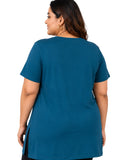 Women’s Plus Size Solid V-Neck Half Sleeve Long Top – Teal Blue