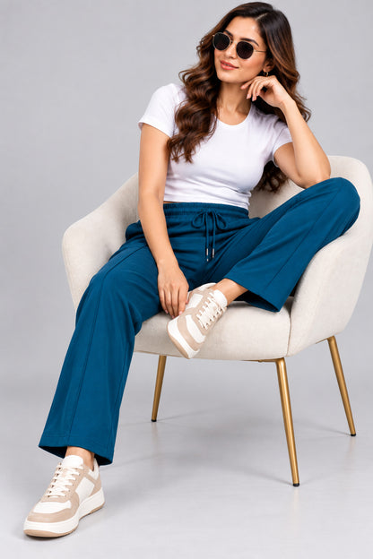Mid Rise Easy Cotton Pants-Teal