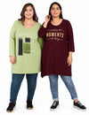 Plus Size Cotton Long Tops for Women Full Sleeves - Pack of 2(Wine&Green)
