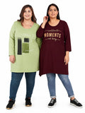 Plus Size Cotton Long Tops for Women Full Sleeves - Pack of 2(Wine&Green)