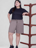 Women's High-Waisted Design Drawstring Waist Blended Regular Fit Shorts- Mocha