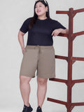 Plus Size Cotton Shorts For Women - Plain Bermuda Combo (Mocha/Blue)