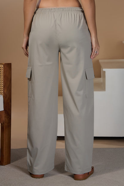 Women Smart Straight Fit Easy Wash Cargo Pants- Grey