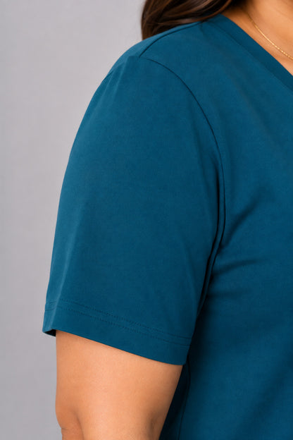 Women’s Plus Size Solid V-Neck Half Sleeve Long Top – Teal Blue