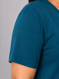 Women’s Plus Size Solid V-Neck Half Sleeve Long Top – Teal Blue