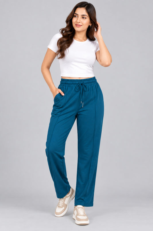 Mid Rise Easy Cotton Pants-Teal