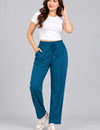 Mid Rise Easy Cotton Pants-Teal